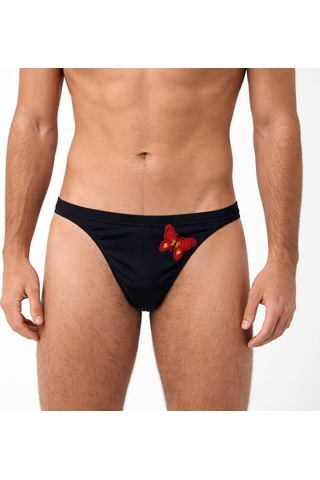 Bonbon Erkek Kırmızı Kelebek Nakışlı Siyah Renk String Külot Bb2291