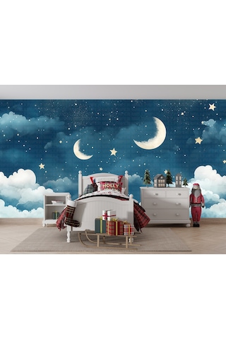 Gece Bulutlar Yıldızlar Çocuk Odası Poster Duvar Kağıdı