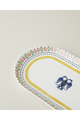 English Home Fiesta Talavera Porselen Kayık Tabak 30 Cm Beyaz - Lacivert