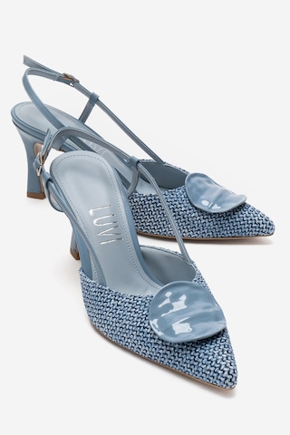 Luvishoes Levıa Mavi Hasır Dokulu Aksesuar Detaylı Kadın Topuklu Ayakkabı Mavi