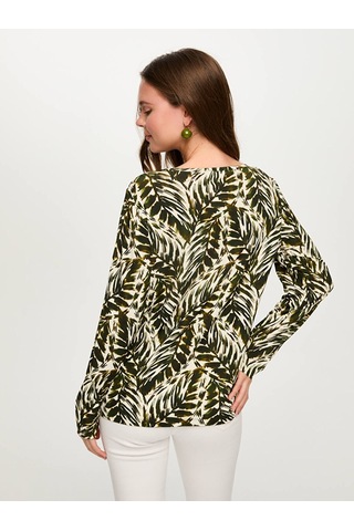 Yaprak Desen Yuvarlak Yaka Uzun Kol Tshirt S26tsh097 Us26tsh09716 Koyu Haki
