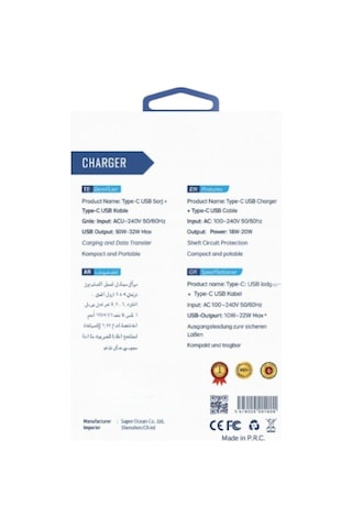 Type-c Charger 23w Max Quick Charge - Beyaz- Tek Ebat