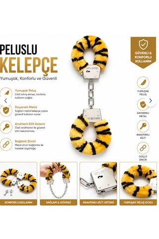 Peluş Kaplamalı Anahtarlı Metal Kelepçe Sarı Siyah Parti Aksesuarı 18+ Yaş