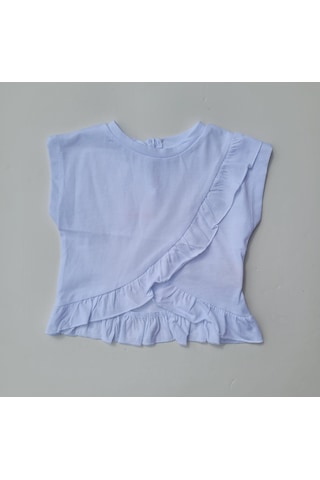 Kız Çocuk Pamuklu Fırfırlı Bluz-12026-beyaz Beyaz