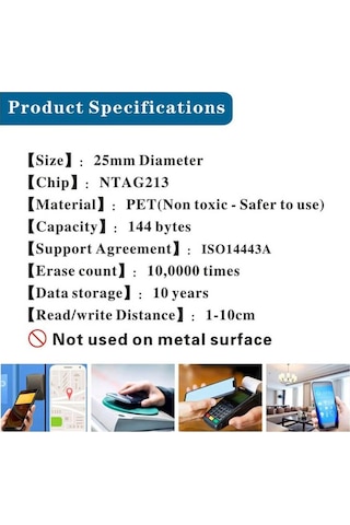 Koodmax 25 Adet Ntag213 13.56 Mhz Rfid 144 Byte Nfc Sticker Şeffaf 25mm Programlanabilir Iso14443a