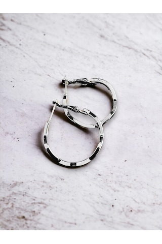 Zikzak Model Silver Renk Küçük Boy Halka Çelik Küpe - Kadın Silver