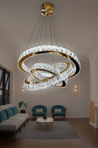 3 Katlı Kristal Taşlı Modern Led Avize Çok Renkli