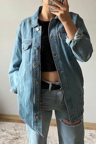 Mia Butik Kadın Mavi Gömlek Yaka Kot Ceket-1111 Mavi