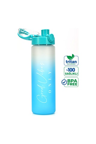 Su Matarası Tritan Geniş Ağız Su Şişesi Gradient Type Spor Matarası Suluğu Bpasız 630ml Turkuaz 0111