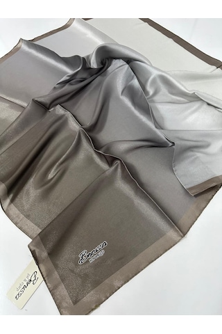 Berussa Hibrit Desenli Kristal Eşarp - 04683 - 90 X 90 / Haki - Gri Haki - Gri