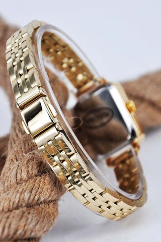 Altın Renk Vintage Minimal Kasa Metal Kordon Analog Zarif Şık Günlük Ofis Gold Kadın Kol Saati Altın