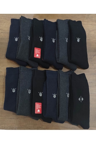 Erkek 12 Çift Kışlık Kalın Havlu Çorap Pamuklu Çok Renkli