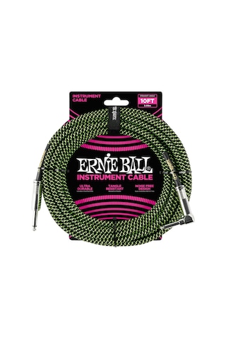 Ernie Ball Black - Green Braided Straight - Angle Instrument Cabl