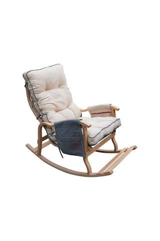 Enda Home Mosso Çift Minderli Ahşap Sallanan Sandalye Tv Baba Koltuğu Dinlenme Koltuğu Gri - Krem