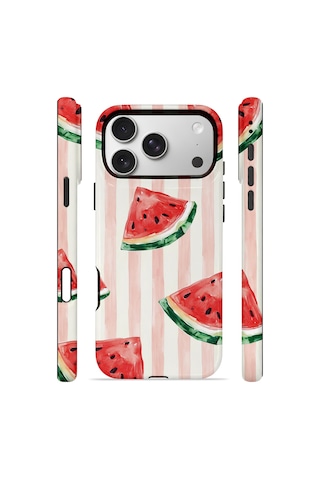 Apple iPhone Uyumlu 17 Pro Vorian Çift Katmanlı Magsafe Kılıf Watermelon Blush Stripe