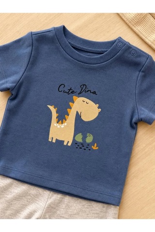 Ferasty İstanbul Erkek Bebek Takım Şortlu Dinozor Desenli Mavi