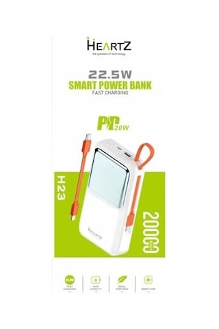 H23 20000 Mah Power Bank Pd 20w Ve Usb 22.5w Fast Hızlı Şarj Dahili Type C Ve Lightning Kablolu Dünya Standartlarına Uygun Polymer Batarya Birebir Amper Lcd Göstergeli Powerbank