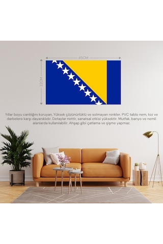 Bosna Hersek Ülke Bayrağı 45x22cm Duvar Tablosu Çerçevesiz Pvc Tablo