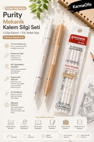 Beyaz Ve Turuncu Purity Mekanik Kalem Silgi Seti 3.8 Mm 2 Adet Silgi Kalemi + 3 Lü Silgi Yedeği