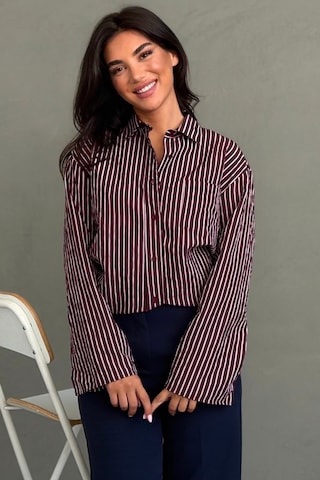 Madmext Bordo Çizgili Sendy Kumaş Kadın Gömlek Mg2834