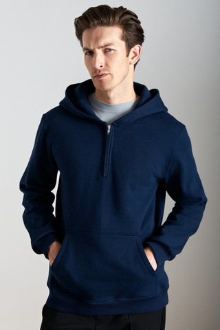 Grimelange Cancelled Erkek Pamuk Kapüşonlu Fermuarlı Yaka Lacivert Sweatshirt