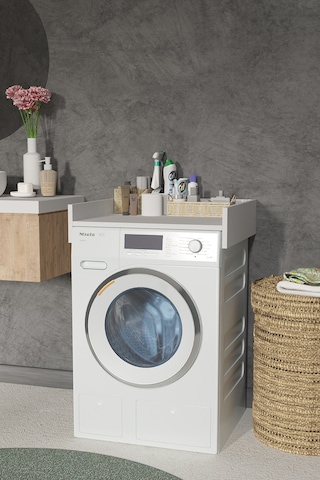 Dekorfim DF03102B Banyo Dolabı Çamaşır Ve Kurutma Makinesi Dolabı Çamaşır Makinesi Rafı Beyaz