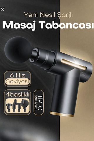 Nivego Masaj Aleti Kas Masaj Tabancası Fırçasız Motorlu Type C Şarjlı Masaj Aleti 4 Farklı Masaj Başlığı Masaj Aleti Darbeli siyah