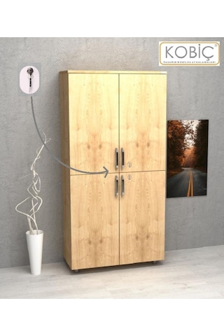 Kobiç Ofis Dosya Dolabı Kilitli Tam Kapak Suntalam Dolap 70x35x150 Cm Meşe Meşe