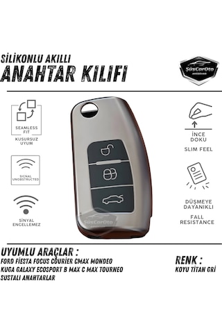 Ford Focus Fiesta Courier Cmax Mondeo Kuga Galaxy Ecosport B Max C Max Tourneo Anahtar Uyumlu Silikon Anahtar Kılıfı Oto Anahtar Kabı Darbe Em