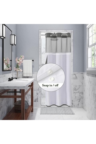 Kancasız Waffle Dokuma Duş Perdesi Çıtçıtlı Kumaş Astar Seti, B Diğer