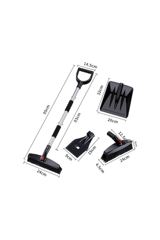 Sones Paslanmaz Çelik Açılıp Kapanabilen Araba Kar Küreği Fırça Seti Siyah