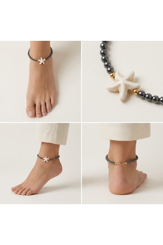 Parlak Yıldız Figürlü Lacivert Halhal - Minimalist Tasarım Zincir Bijuteri Halhal Laci