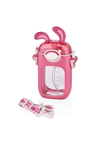 Diller Tavşan Kulaklı Pipetli Tritan Su Matarası Pembe 400 Ml Renkli