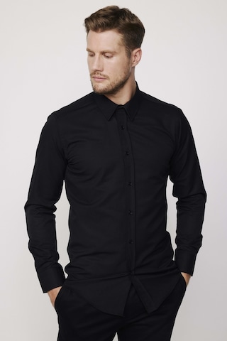 Tudors Modern Slim Fit Uzun Kollu Pamuklu Kolay Ütü Armürlü Erkek Siyah Gömlek-23997 Siyah