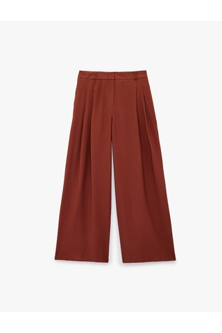 Koton Koton X Melis Ağazat - Viskon Kumaş Cepli Çift Pile Detaylı Düz Geniş Paça Baggy Pantolon Kahverengi 6sak40334pw Kahve