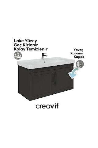 Creavit D20 100 Cm Kapaklı Lavabo Dolabı Antrasit Lake Antrasit