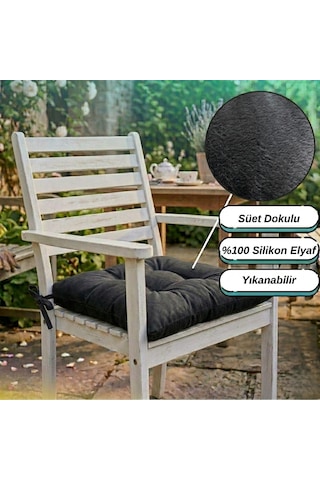 4 Adet - 40x40 Cm Lüks Süet Dokulu Antasit Sandalye Minderi - %100 Silikon Elyaf Dolgulu Yıkanabilir Minder Antrasit - Gri