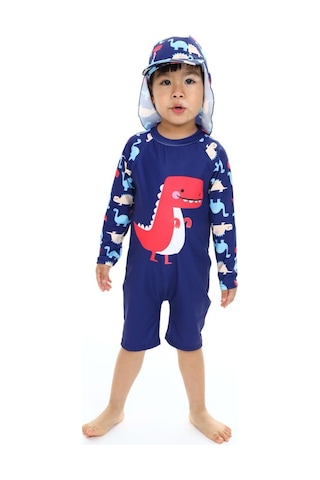 My Kids Wear Şapkalı Fermuarlı Uzun Kollu Mayo Koyu Lacivert