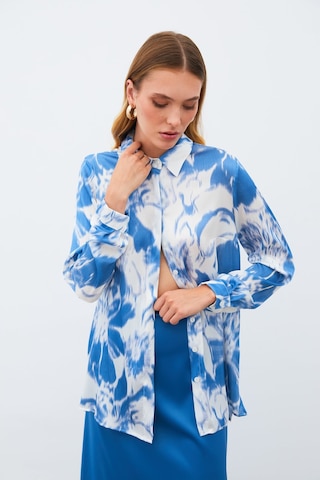 Sateen Desenli Gömlek - Mavi-134932 Mavi