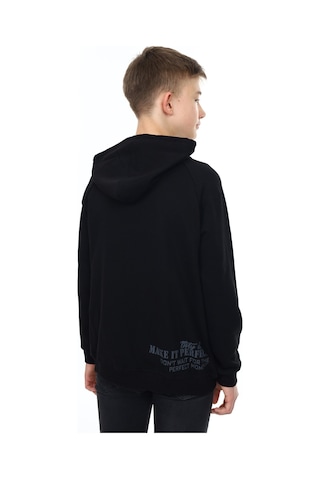 Toontoy Kids Toontoy Erkek Çocuk Kapüşonlu Fermuarlı Cepli Düşük Omuz Baskılı Reglan Kol Örme Hırka - 3 İplik Şardonsuz Siyah