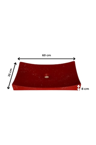 Mermer Desenli Tezgah Üstü Kayık Model Taş Lavabo 35 X 60 Cm Bordo