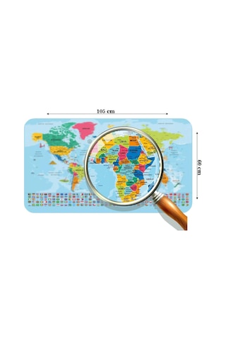 Türkçe Dünya Ve Türkiye Haritası Ülke Bayraklı Çocuk Ve Genç Odası Duvar Sticker-60x105-3882bayrak Renkli