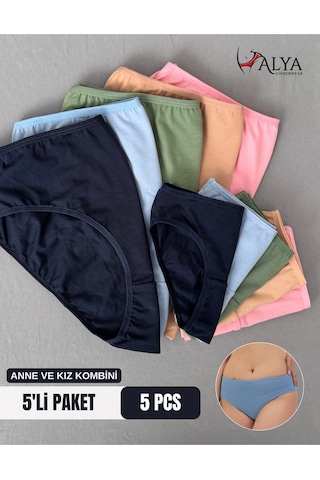 Alya Underwear Anne Kız Kombin Pamuklu Külot - Beyaz Slip İç Çamaşırı - 5'li Paket Çok Renkli-p14