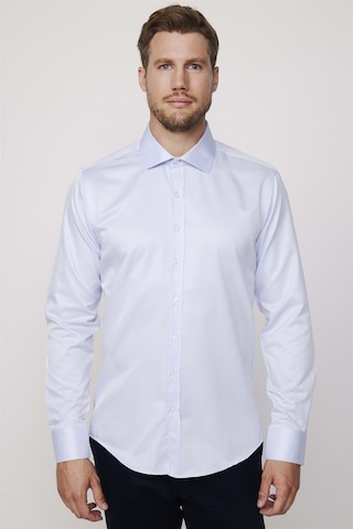 Tudors Modern Slim Fit Düz Saten Pamuklu Erkek Mavi Gömlek-25822-mavi Mavi