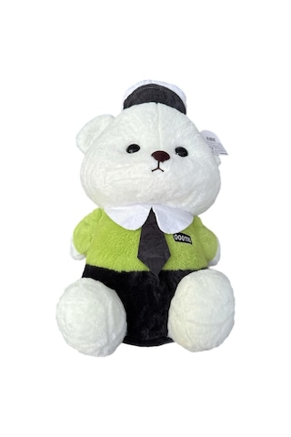 Şapkalı Kravatlı Sevimli Peluş Ayıcık Uyku Arkadaşım Hediyelik Peluş Ayı 50 Cm Beyaz