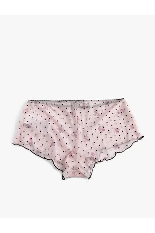 Koton Fiyonk Detaylı Çiçek Desenli Puantiyeli Mini Şort Pijama Altı Pembe Desenli 7wlk80006mk