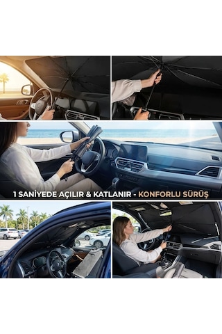 Buffer Premium Katlanabilir Araç Ön Cam Güneşliği Şemsiye Tipi Oto Güneşlik, Uv Korumalı Isı Yalıtıml 1
