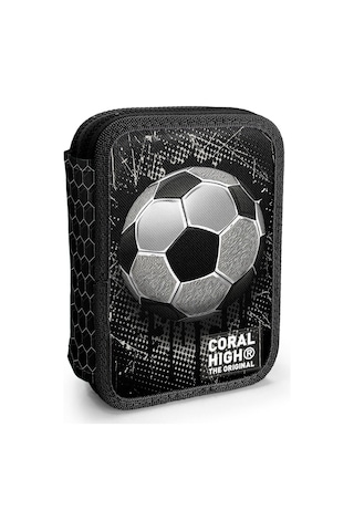 Coral High İki Katlı Düzenleyici Kalem Kutusu - Siyah Beyaz Futbol Baskılı, Erkek Çocuk, Siyah Beyaz Futbol Baskılı Siyah - Gri