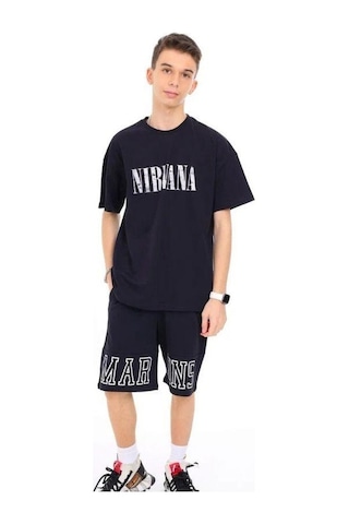 Marions Erkek Çocuk Pamuklu Nirvana Yazılı Sırtı Baskılı Renkli T-shirt-13732-siyah Siyah