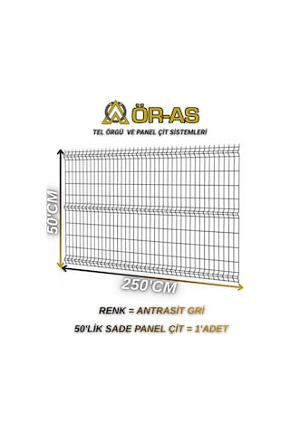 Antrastik Gri Bahçe Teli Panel Çit 50cm X 250 Cm 1-adet